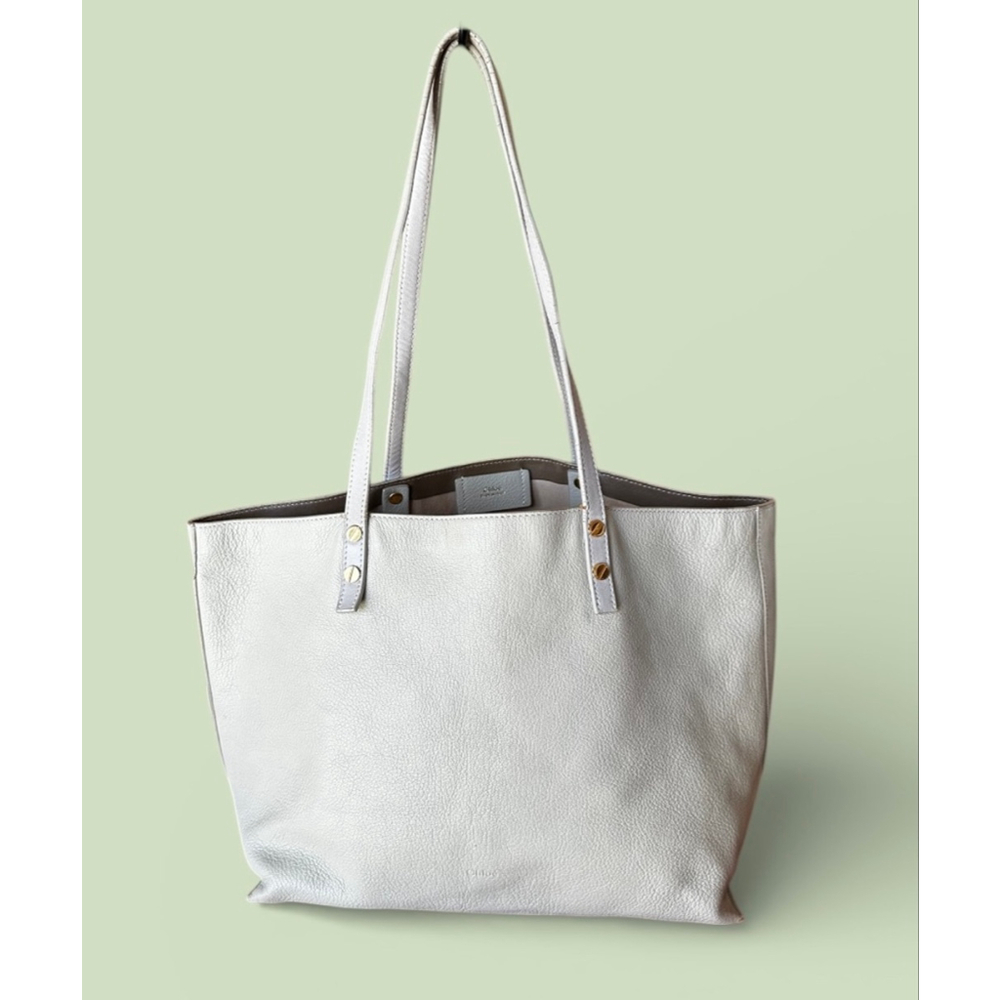 Chloé Light Gray/Beige Leather Large Tote Bag